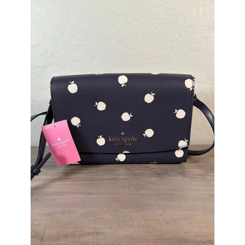 NEW Kate Spade‎ Apple Carson Orchard Convertible Crossbody Bag Navy Leather